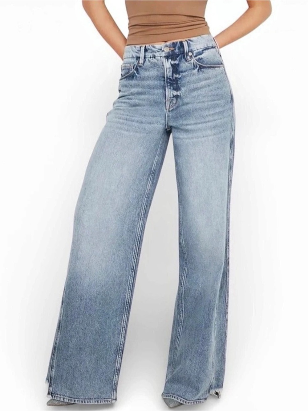 Good American Good Legs Flare Wide Leg Jeans in Blue Waist 10